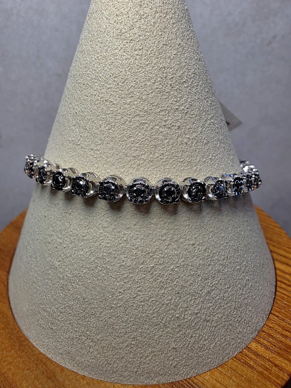 7" 4.4mm 1.0ctw Natural Black Diamond Tennis Bracelet 925 Sterling Silver